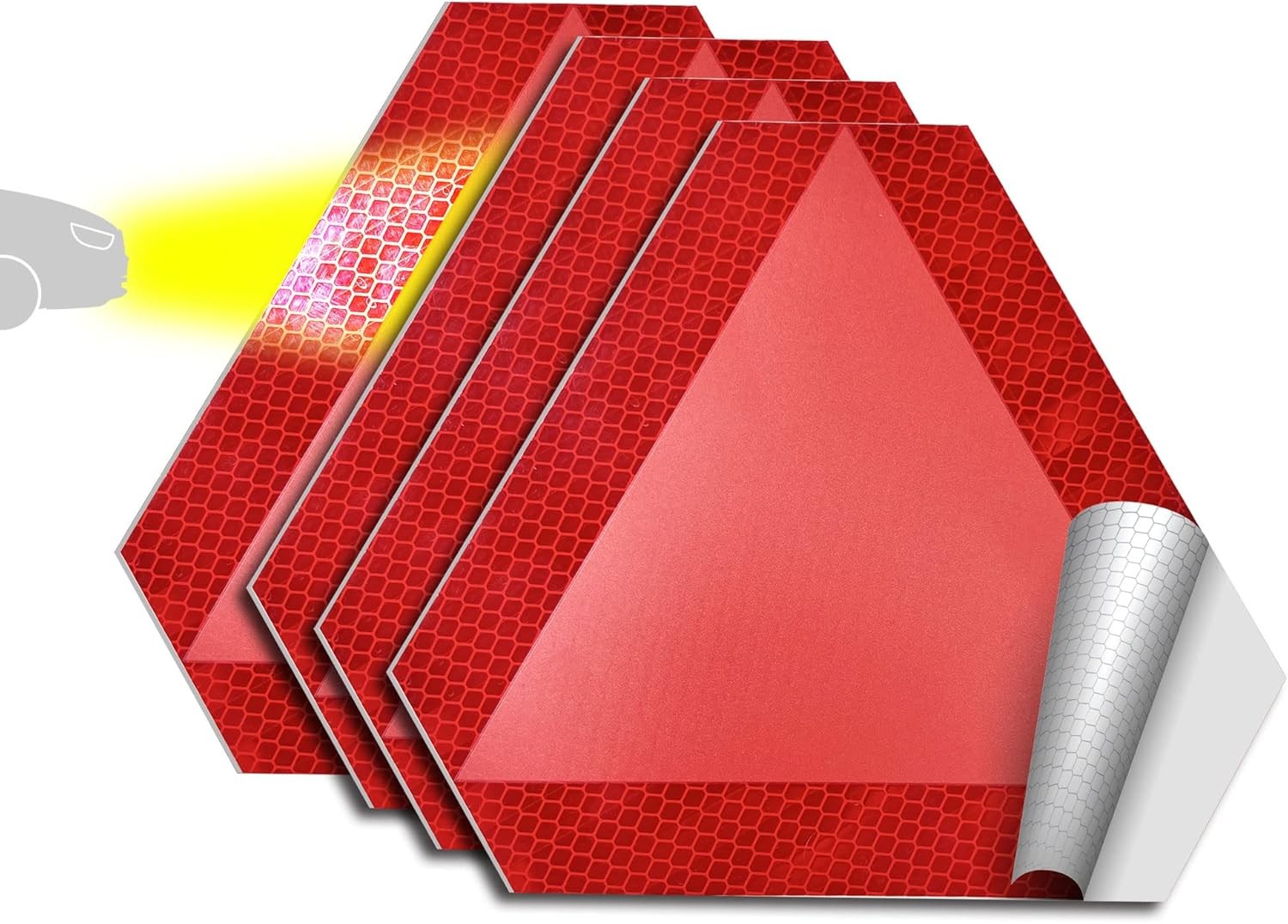 4 Pack Slow Moving Vehicle Sign 7×8 Inch Reflective Vehicle Triangle Sticker