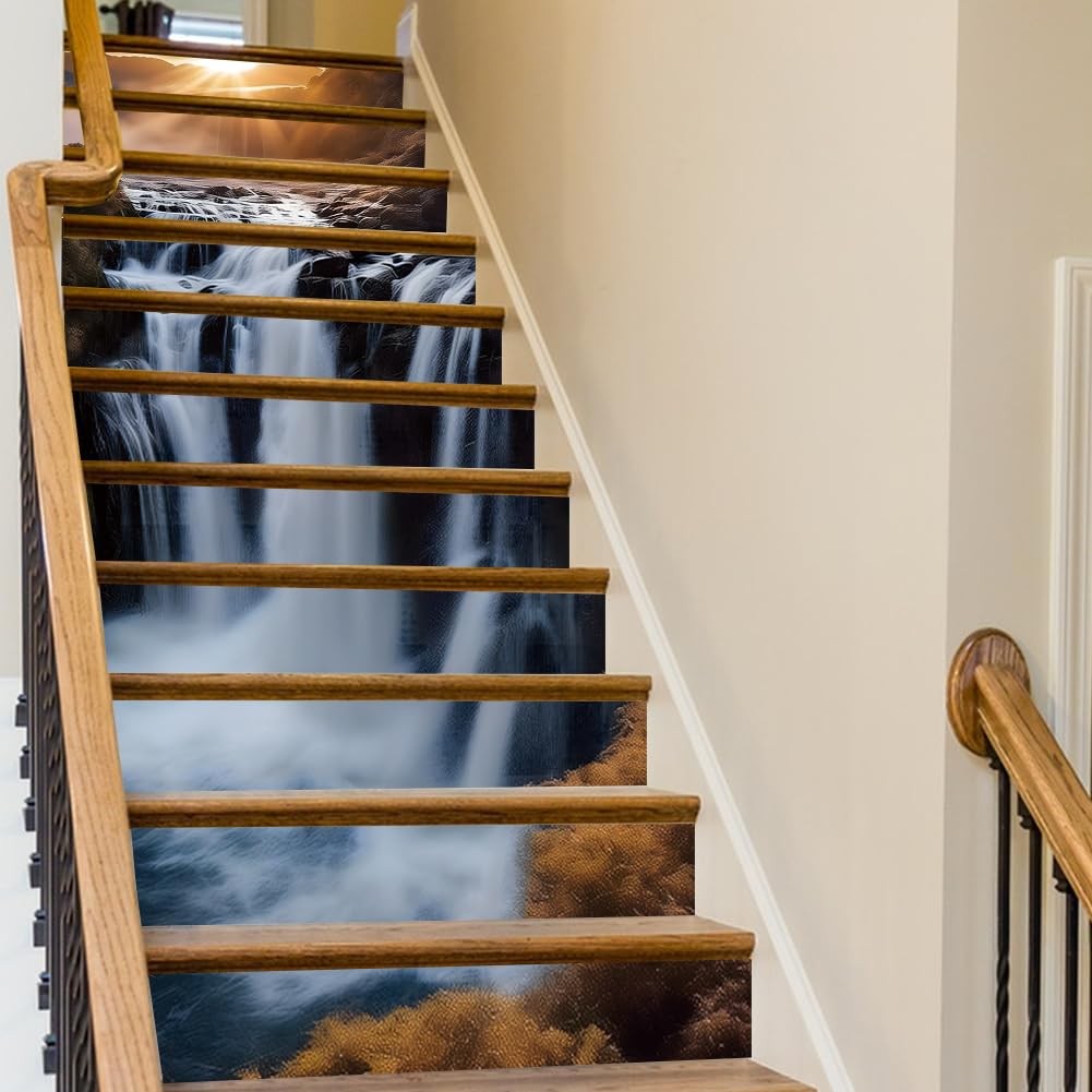 15 Strips 3D Waterfall Stair Decals, Peel and Stick Stairs Riser Stickers Nat…