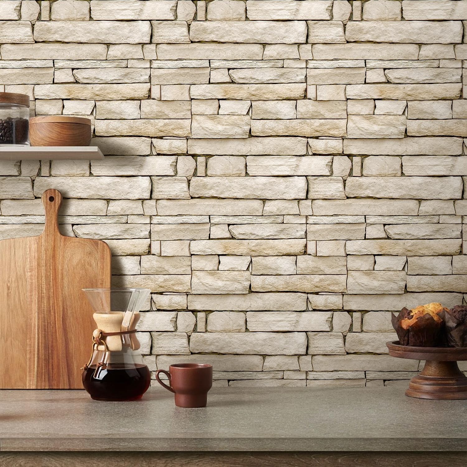 3D Peel and Stick Faux Stone Wall Panels 11.8" x 11.8" 10-Pack, Stone-Look Wall