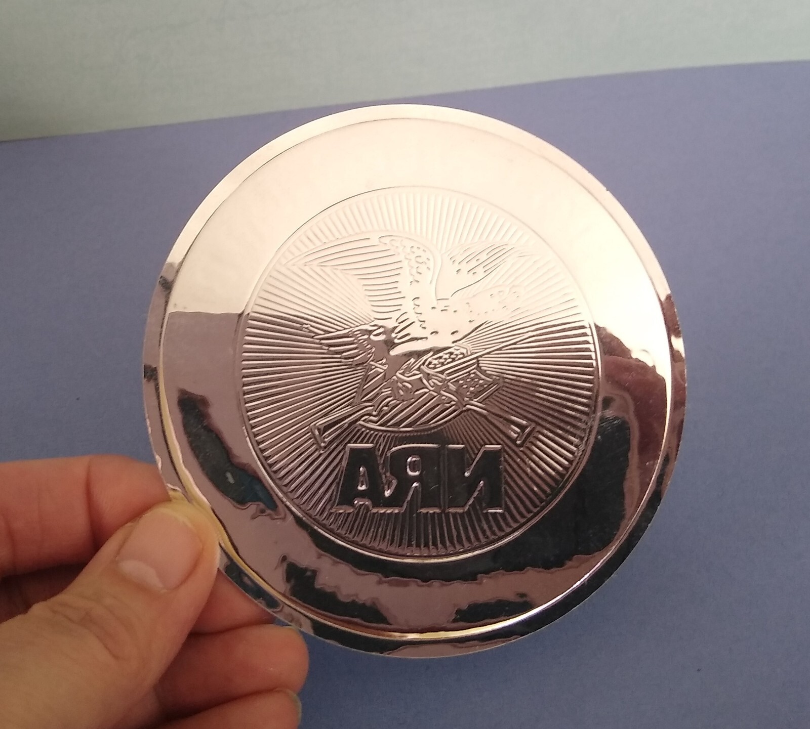 Rare NRA Solid Silver Decal Sticker, Round 3.5" Embossed Metallic