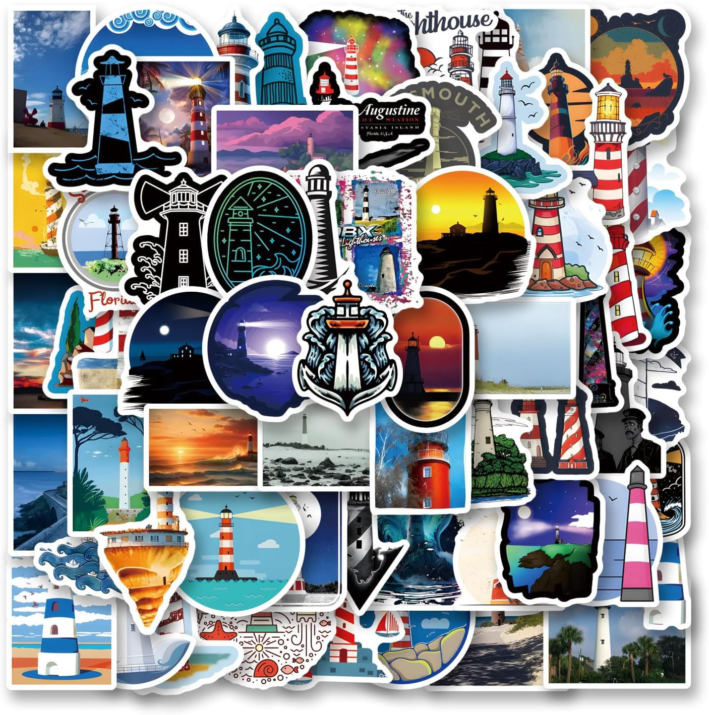 65 Pcs Light House Stickers Pack – Aesthetic Vinyl Waterproof Decals
