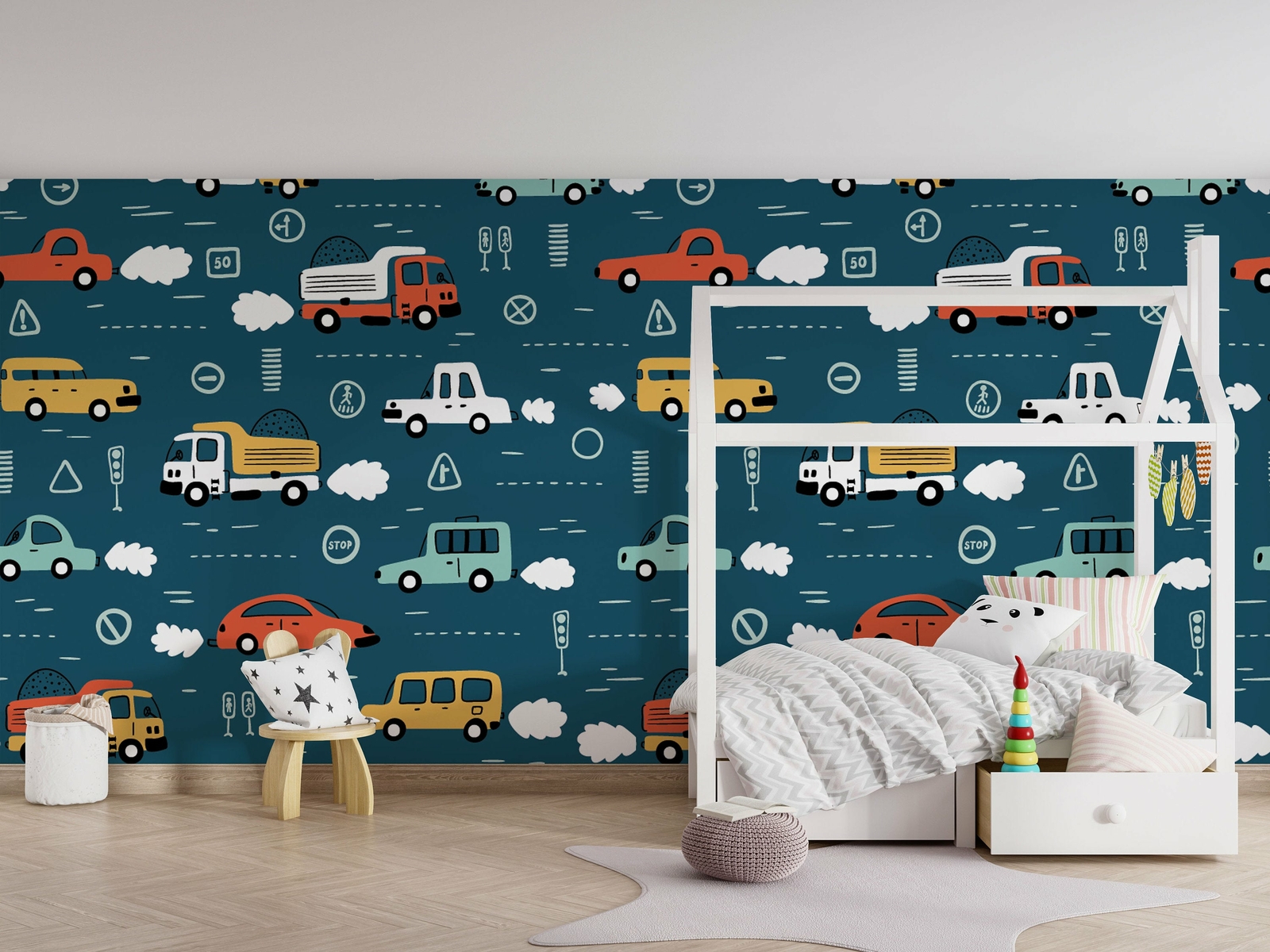 Kids Transportation Vehicles Wallpaper – Large Wall Mural – Self-adhesive