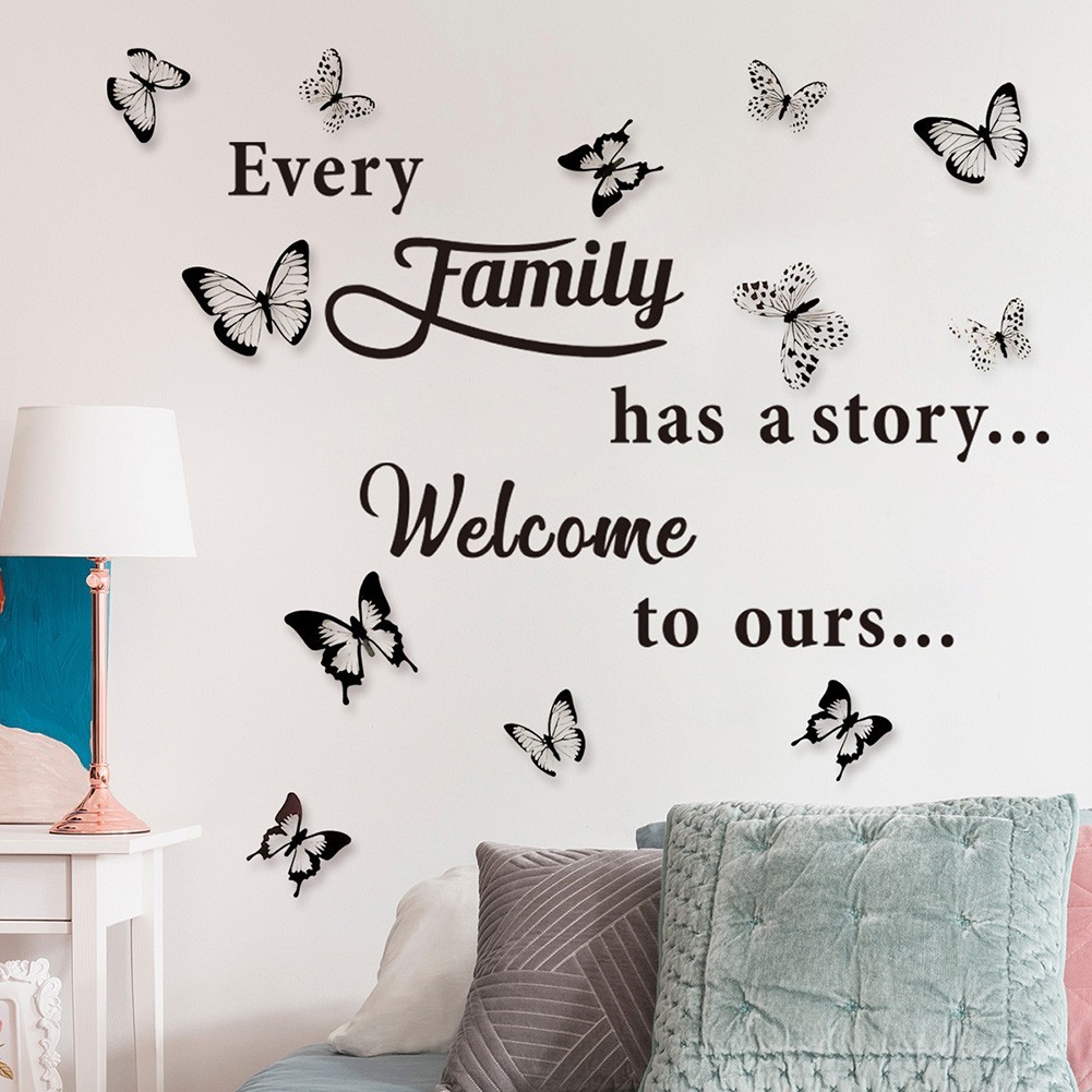 Family Wall Stickers 28*58cm Art Butterflies DIY Decal Decor Home Large