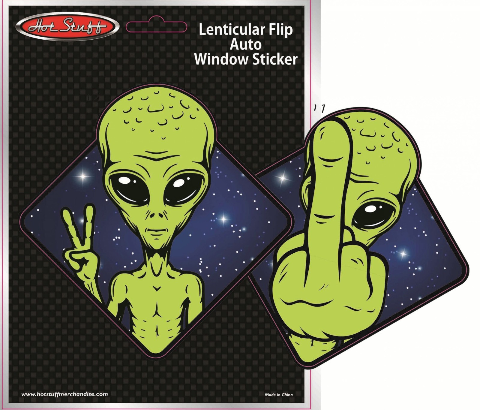 Funny Alien Gives the Finger Lenticular Sticker 6×8 inch