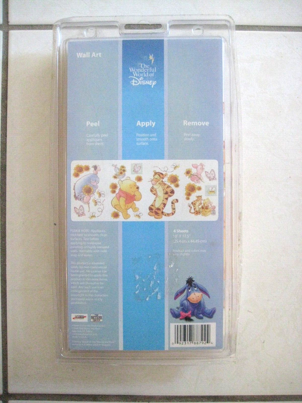 Disney Winnie the Poo Peel and Stick Self Adhesive Wall Art 4 sheets 10" X 17.5"