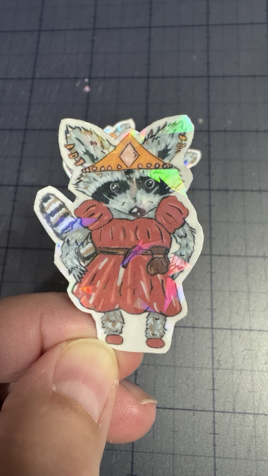 Sticker Renn Faire Raccoon Transparent Holographic Original Art AnnieMakesArt