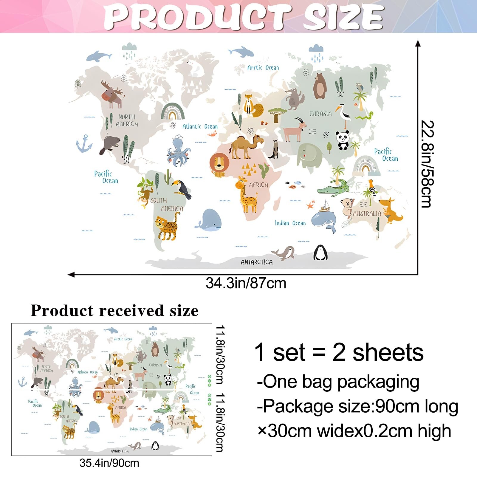 Animal World Map Wall Decals Jungle Animal Wall Stickers Forest Wild Animals …
