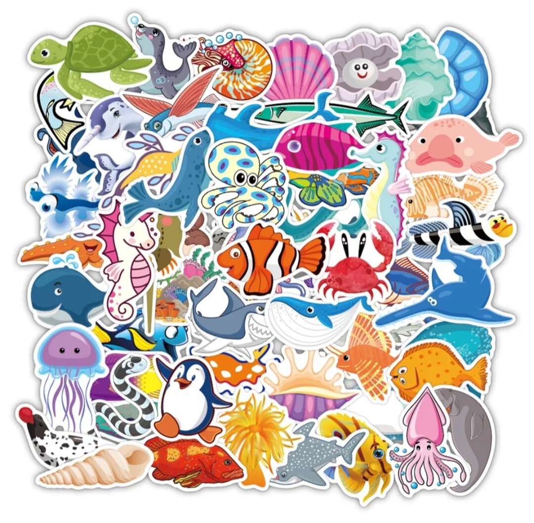 40 Pieces Ocean Life Waterproof Stickers for Wall, Laptop, Scrapbook, Notebook