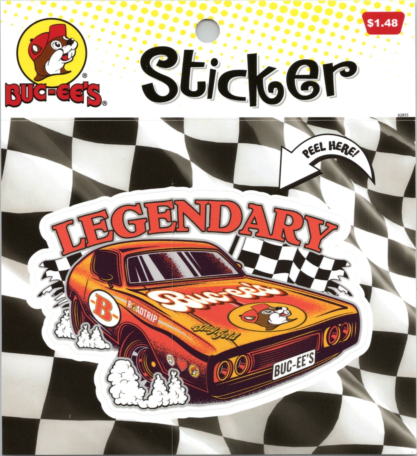 Buc-ee's Travel Center- Legendary Race Car- Checkered Flag – 4×4 inch sticker