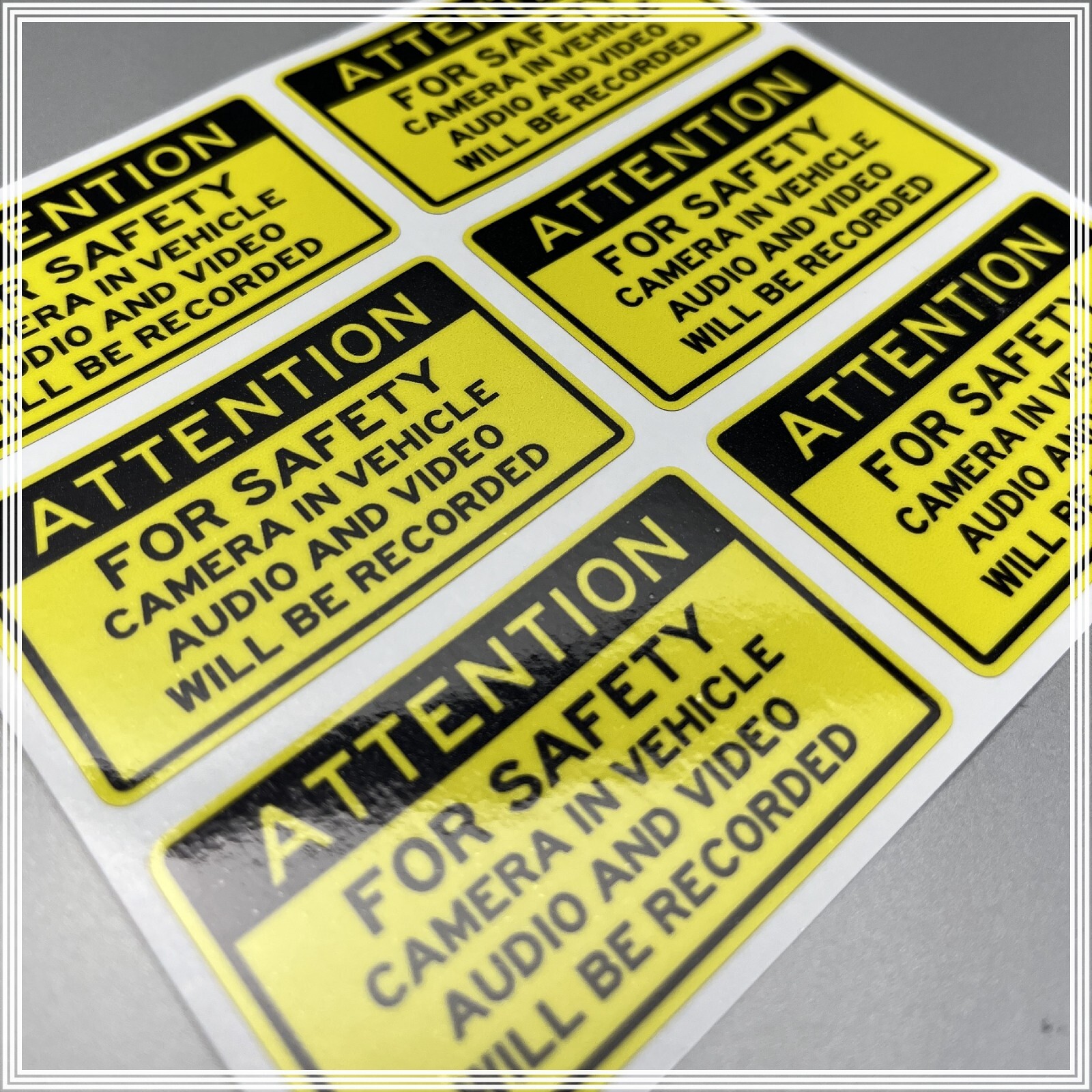 Camera in Car Recording Video 6-Pack Decals Yellow & Black 2.5" x 1.5" for Uber