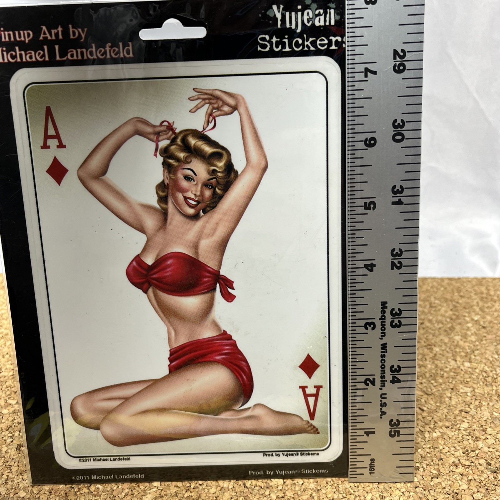 VTG Style Pinup Girl 6.5" Ace of Diamonds Decal Michael Landefeld Yujean NIP