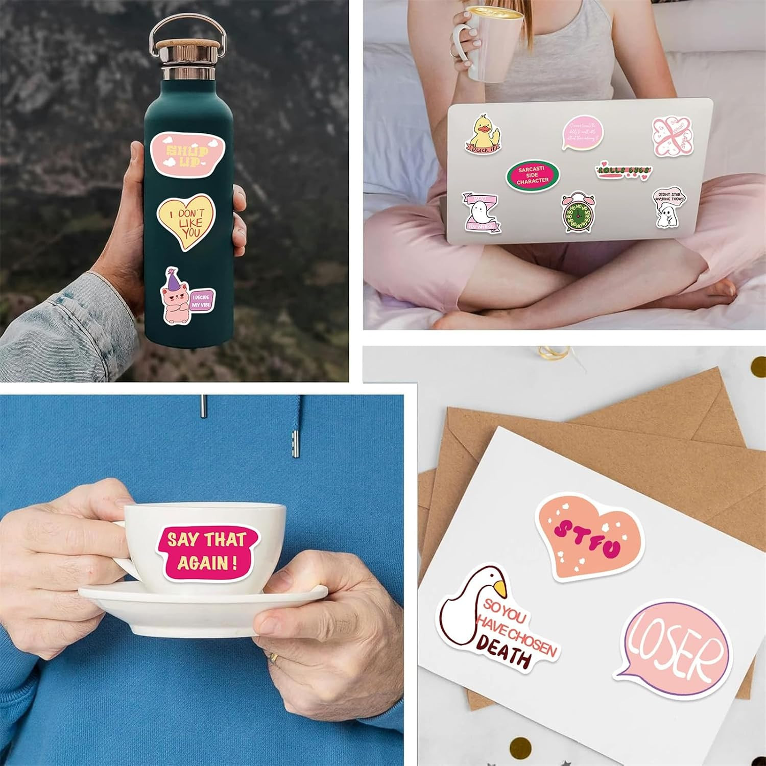 50 PCS Pink Funny Stickers for Adults, Meme Sticker for Women, Waterproof Vinyl