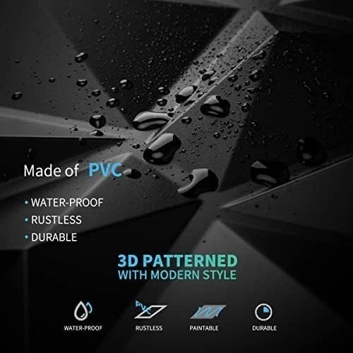 Decorative 3D Wall Panels in Diamond Design, 12"X12" Matt Black for Home and Off