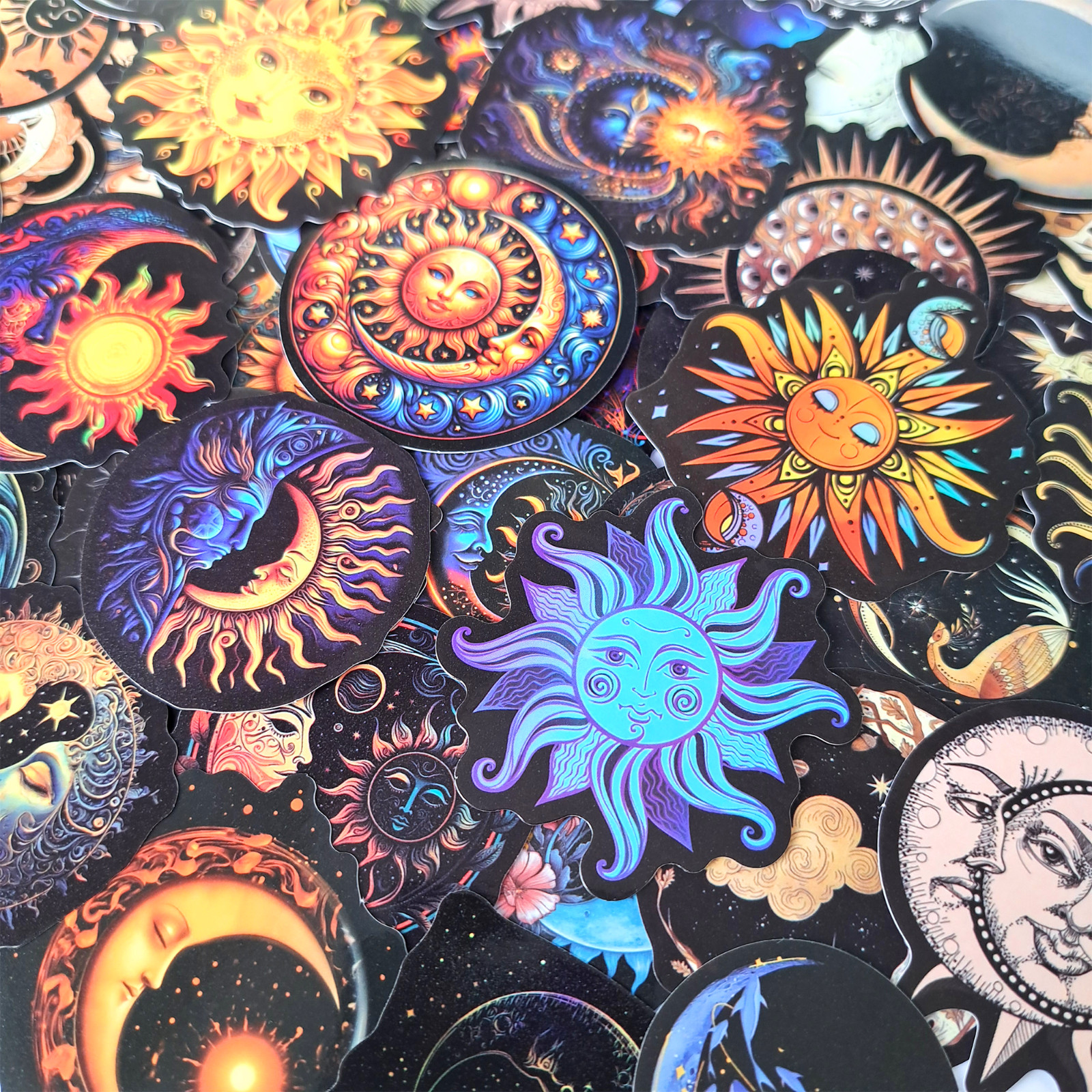 50 PCS Celestial Sun Moon Sticker Pack Galaxy Stars Mystical Astronomy Crafts