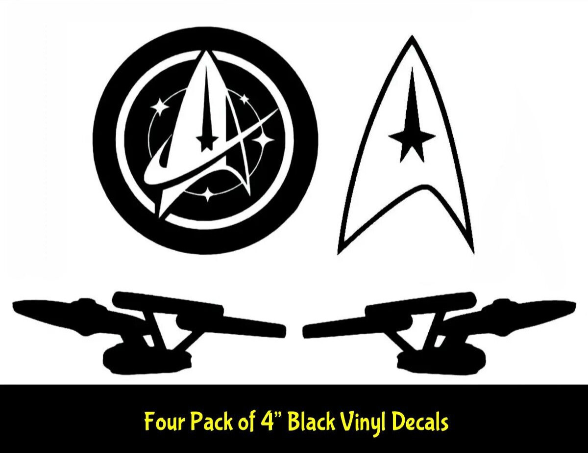 Starfleet Command Star Trek 4 Pack of 4" Black Vinyl Decals Car Tablet Window