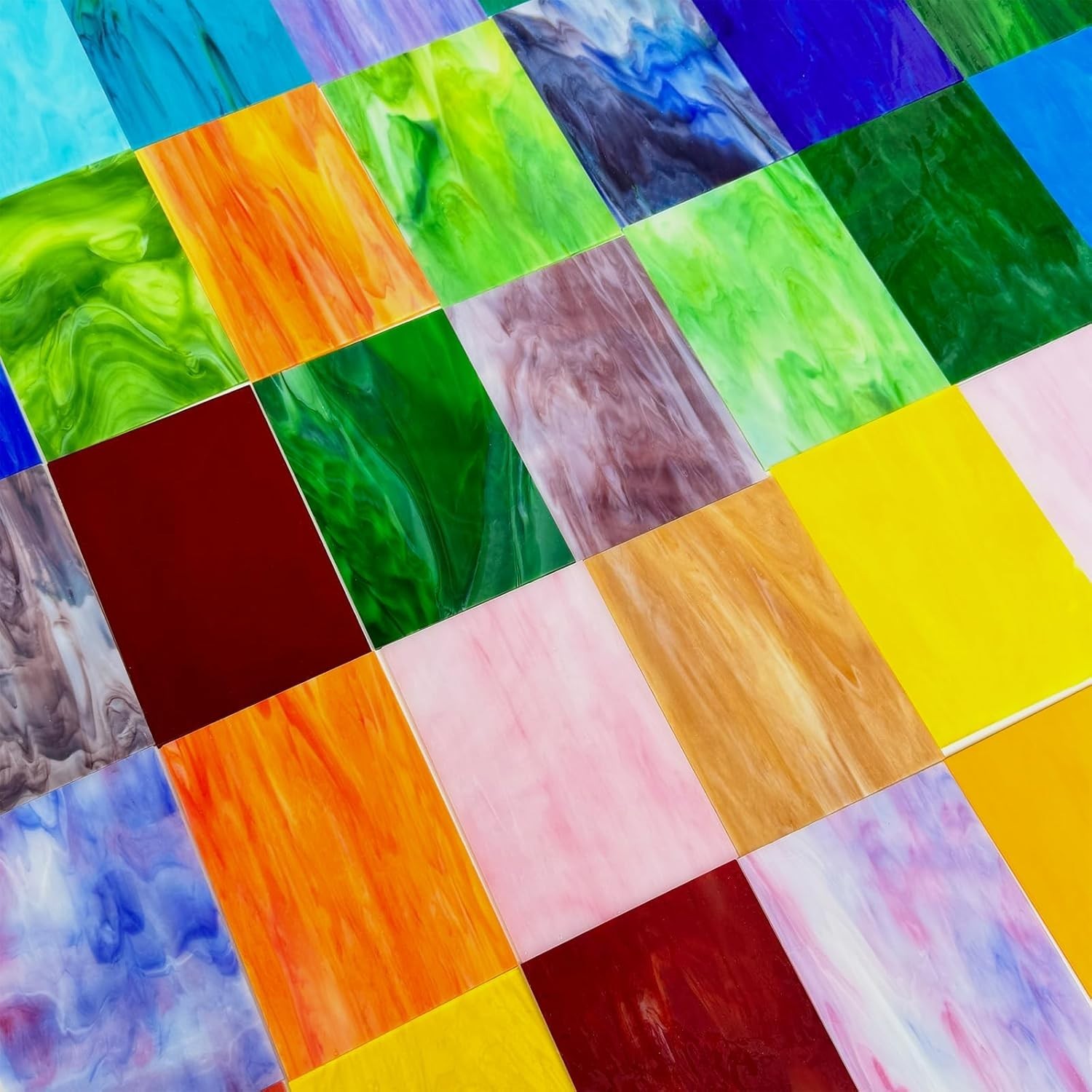 36 Sheets Vibrant Stained Glass Sheets Variety Pack, 6 X 4 Inch Stained Glass Su