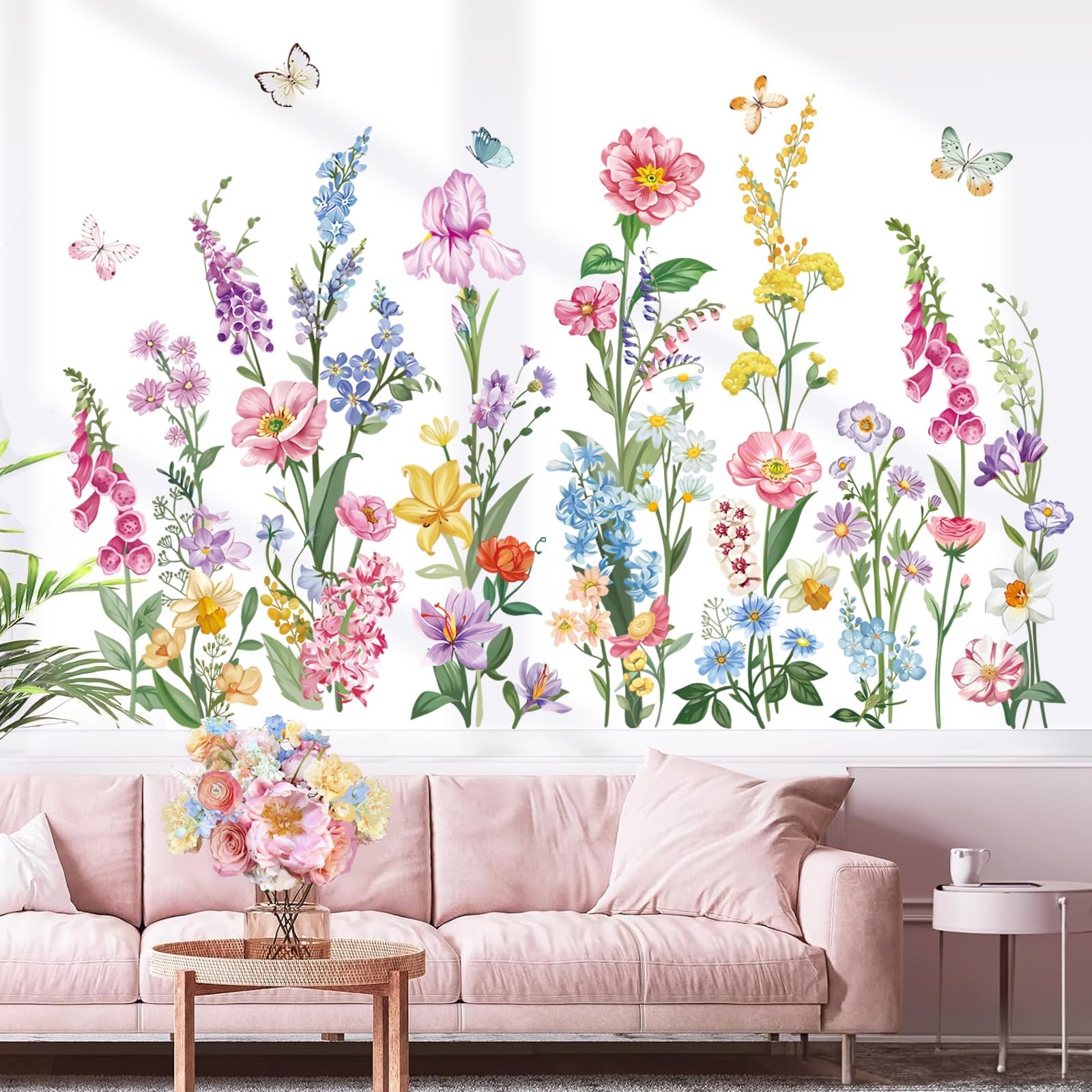 Garden Flower Wall Stickers Wildflower Iris Daisy Floral Butterflies Peel and…