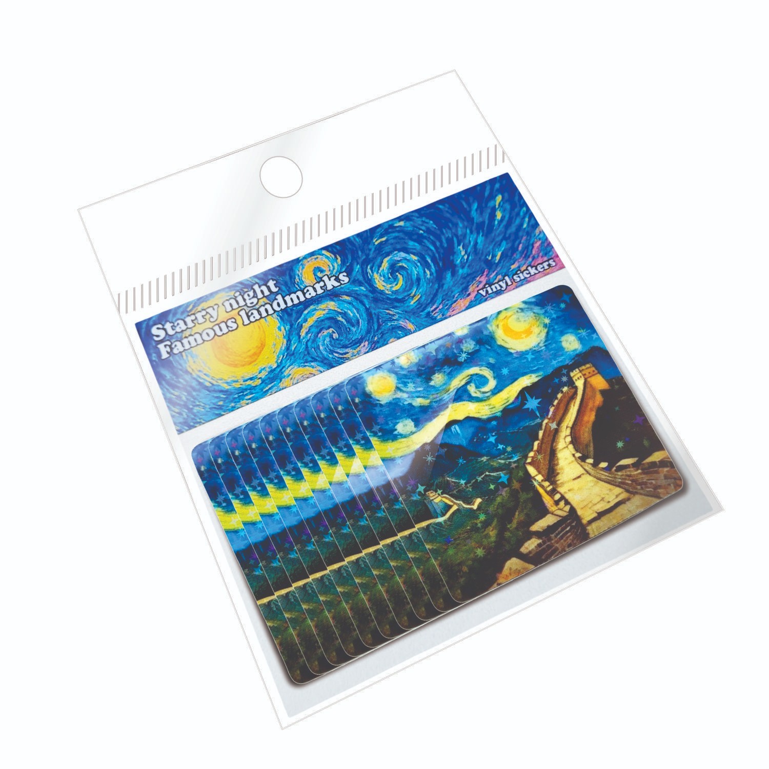 Starry Night at the Great wall of China Beijing Vinyl Stickers !! Van Gogh