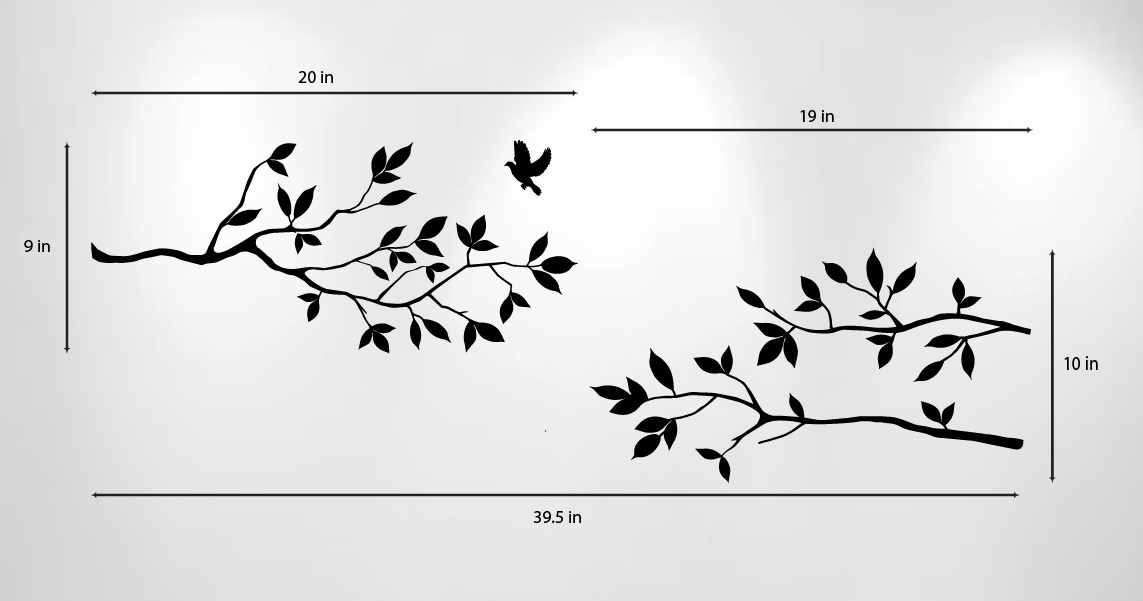Tree Branches Wall Decal with Birds Vinyl Sticker Nursery Leaves 40" W X 18" H