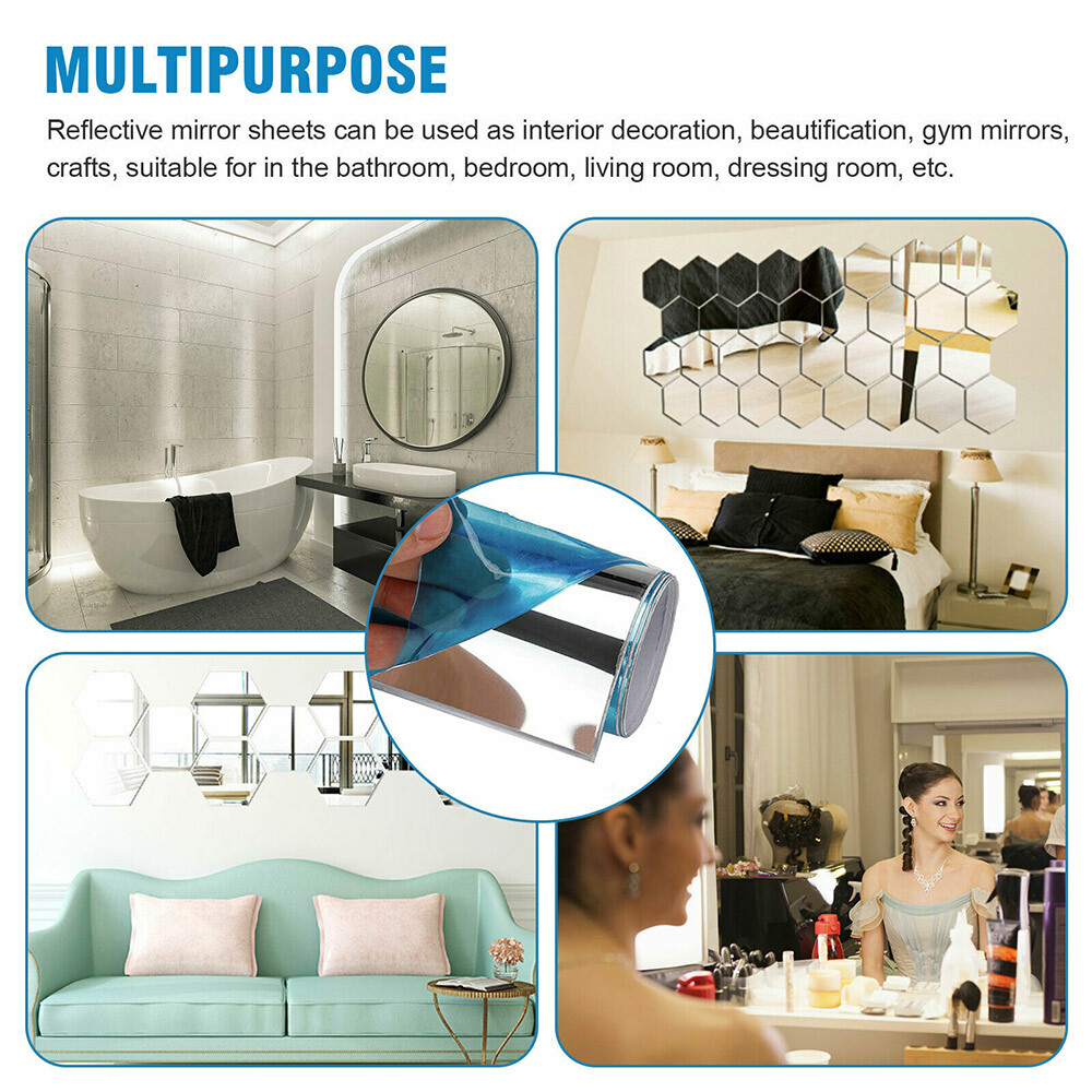 50x100cm Self Adhesive Mirror Reflective Tile Wall Sticker Film Paper Home Decor