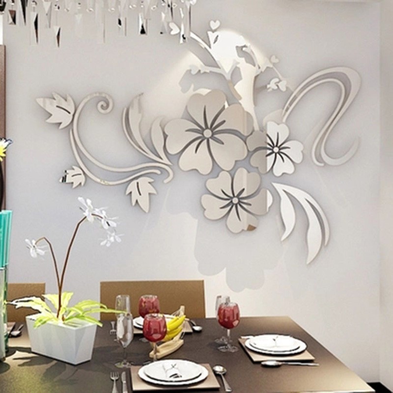 1pc DIY 3D Mirror Wall Sticker Flower Shape Acrylic Removable Home Room Decor