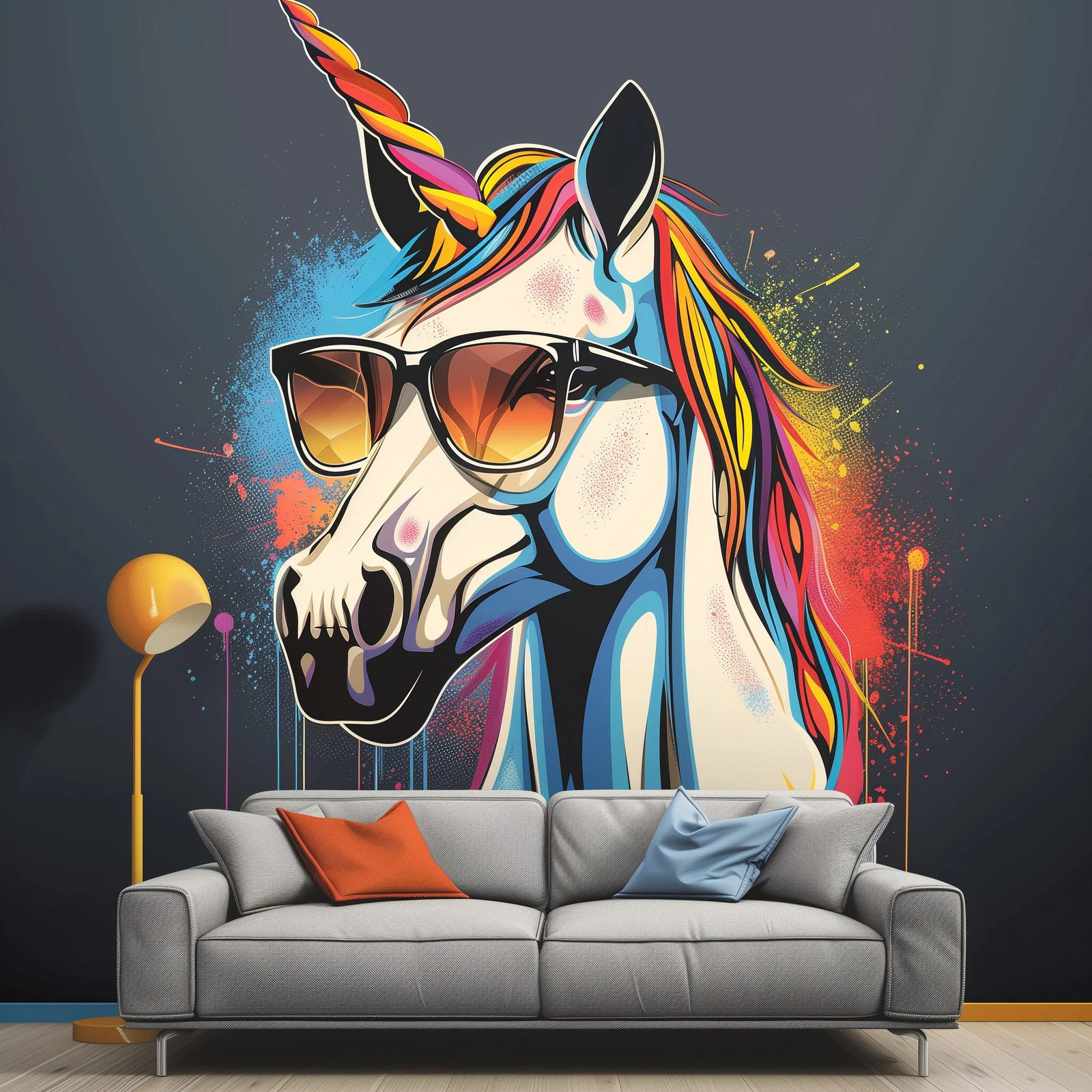 Graffiti Unicorn Wall Sticker – Colorful Unicorn with Sunglasses Decal – Modern