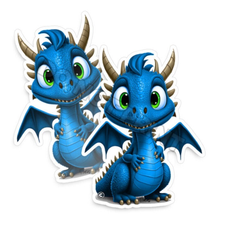 Cute BLUE Baby Dragon Fantasy Adorable Decal Car Bumper Vinyl Sticker M33034 2pk