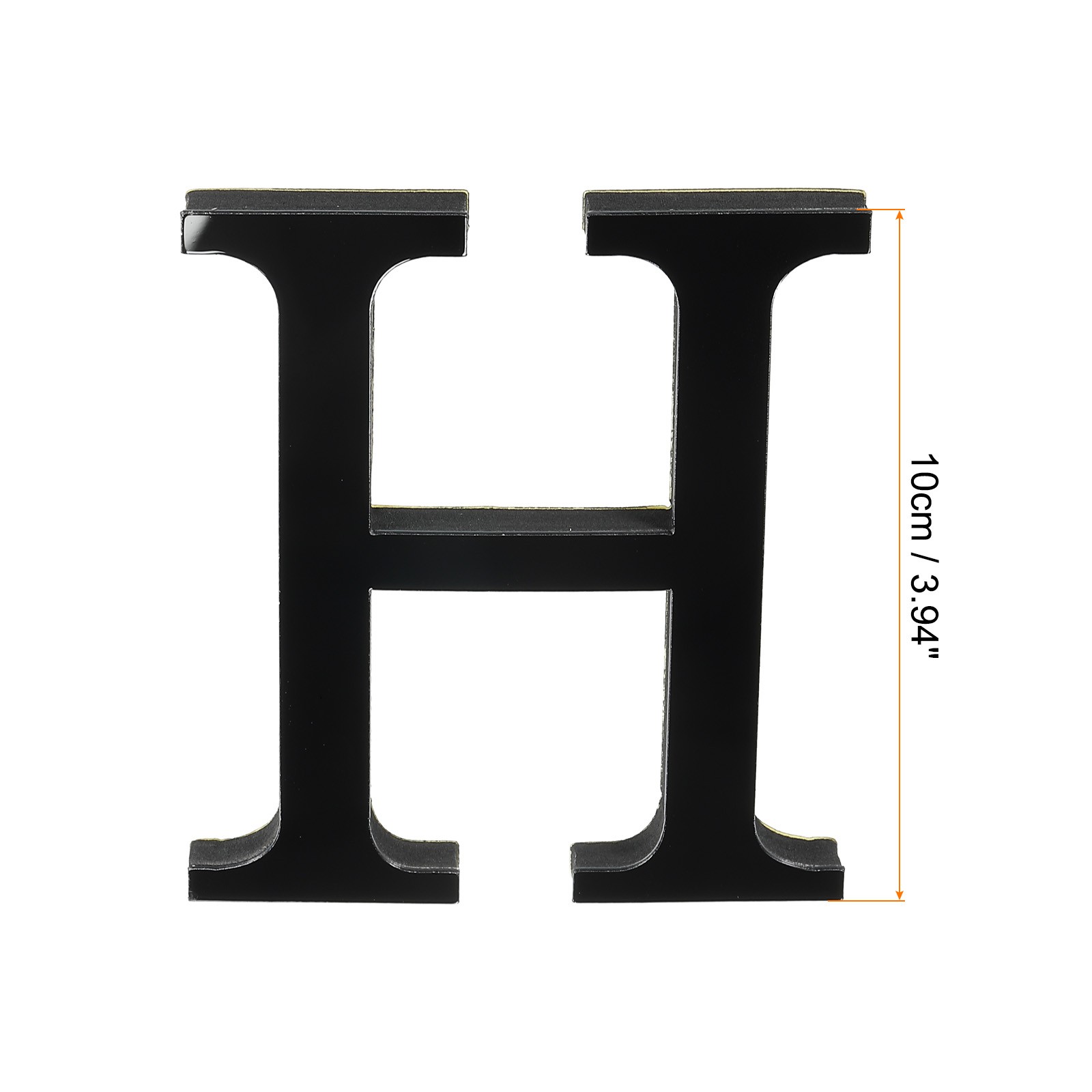 3D Acrylic Alphabet Mirror Wall Stickers Letter H Self-Adhesive Black