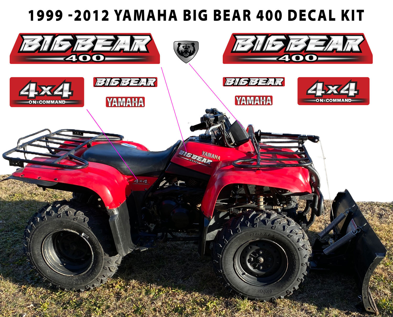 Yamaha Big Bear 400 OEM On Command Decal Emblem Sticker Graphic Set Kit NOS 4×4