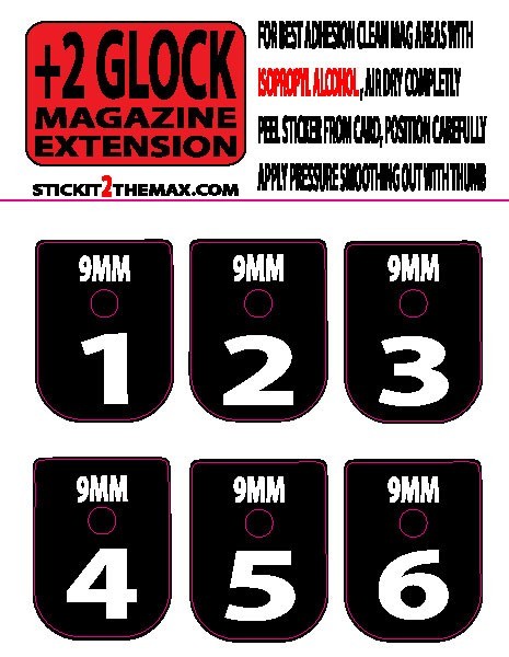 FITS GLOCK + 2 BASE PLATE 9MM WHITE TEXT NUMBERED 1-6 set of six