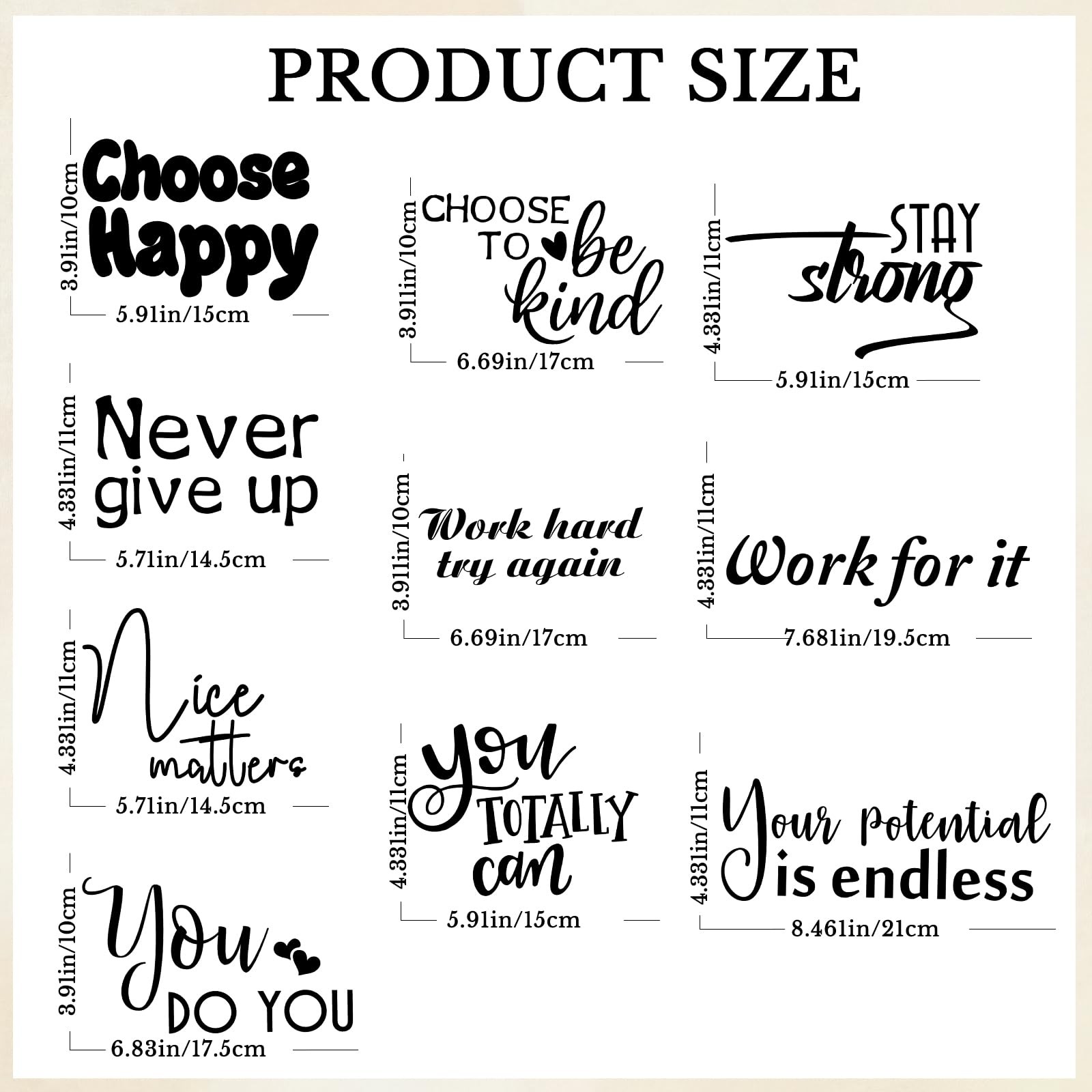 10 Pcs Inspirational Wall Decals Peel and Stick Vinyl Positive Quotes Wall De…