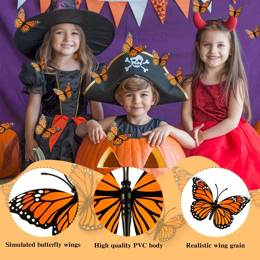 Monarch Butterfly Decorations, 24 PCS Monarch Butterfly Wall Decor 3D Orange Fak