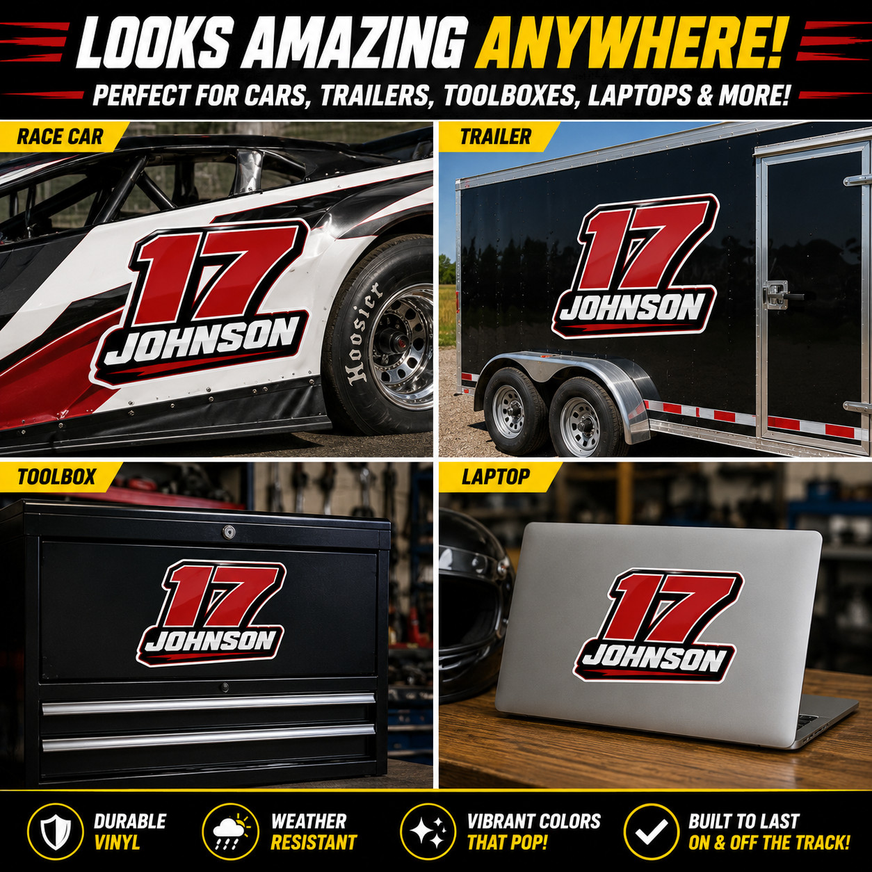 Custom Racing Number & Name Sticker | Personalized Race Car Driver Sticker Decal