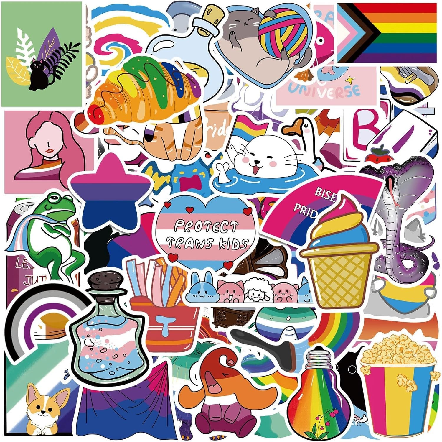 200 PCS Vibrant LGBTQ+ Pride Stickers – Waterproof Variety Pack for Expression