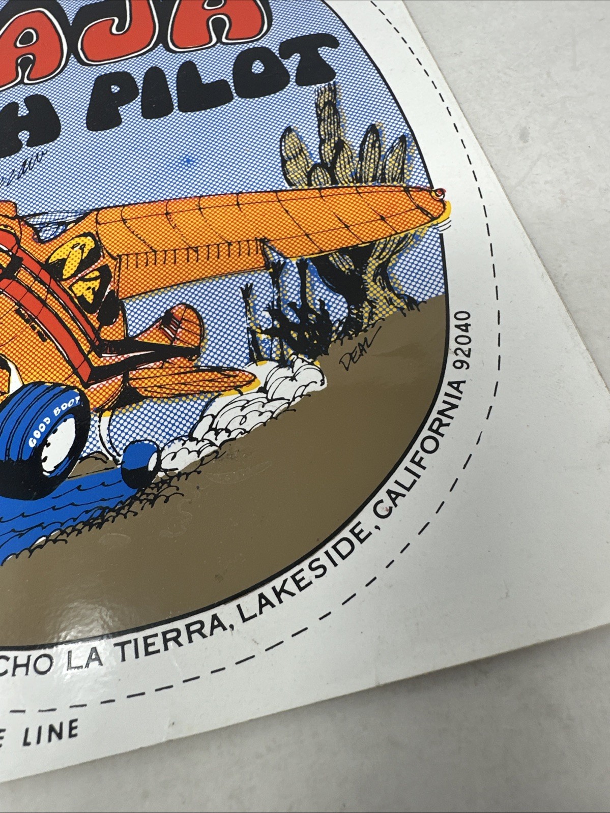 Vtg Baja Bush Pilot Blue Sticker Decal Arnold Senterfitt Airplane 7.5" Very Rare