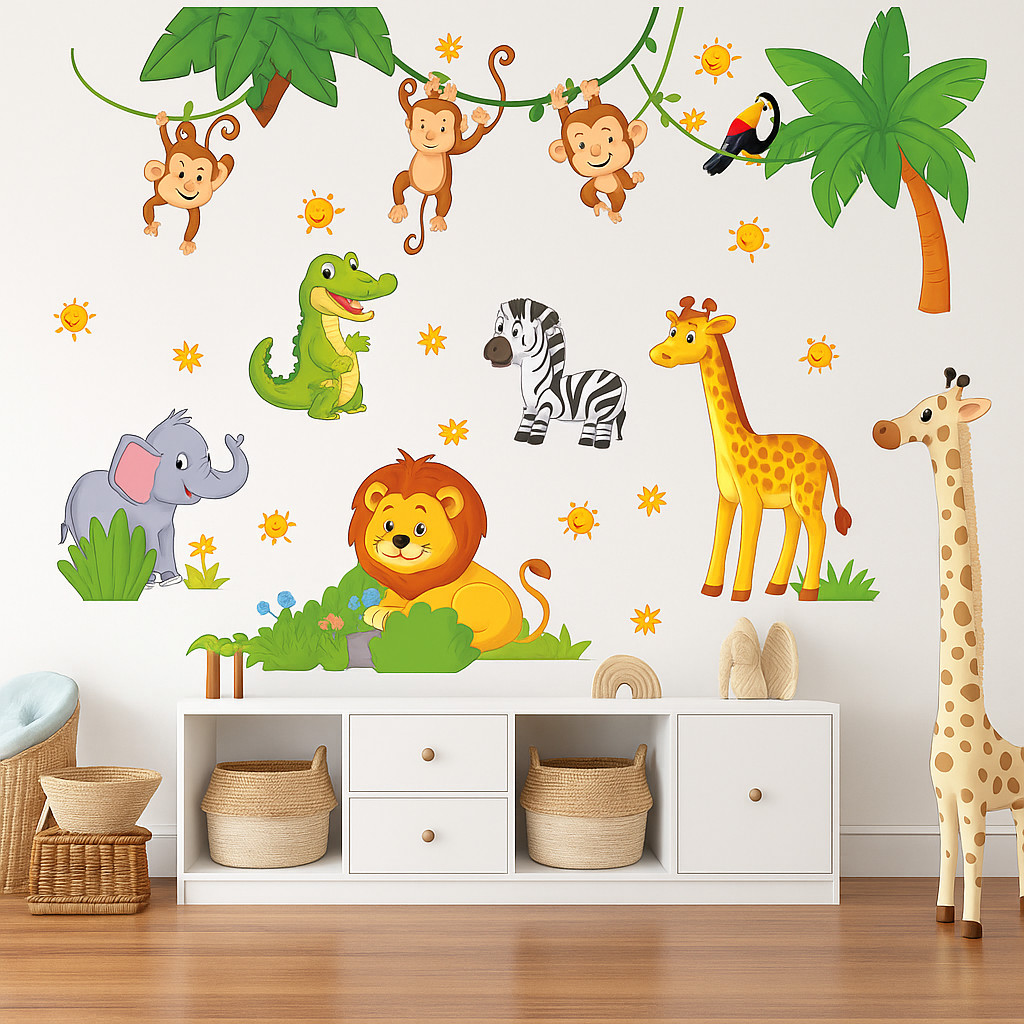 Jungle Safari Animal Wall Stickers Kids Room Nursery Wallpaper Décor Art