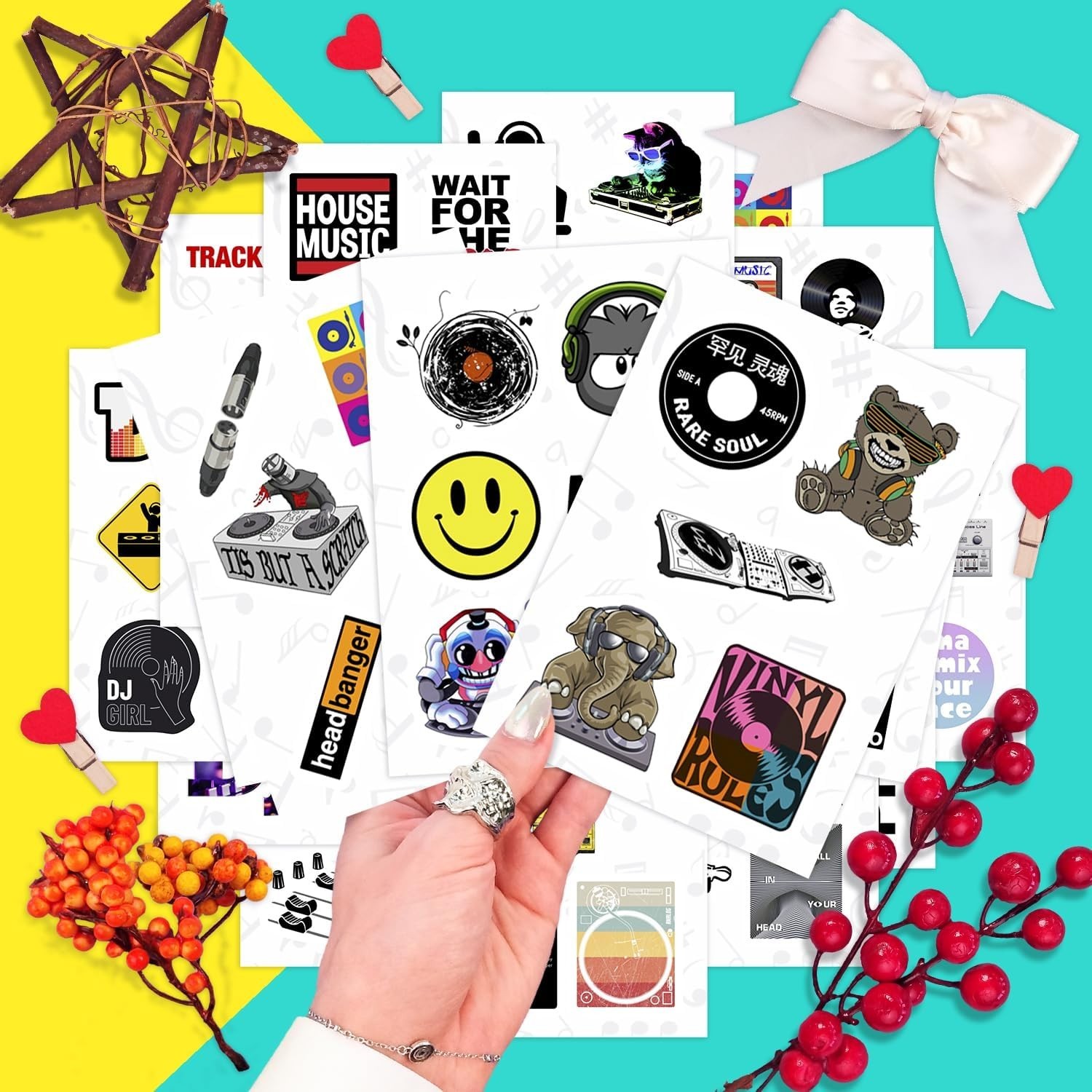 BulbaCraft 100Pcs DJ Stickers for Water Bottle and Laptop – DJ Party Favors a
