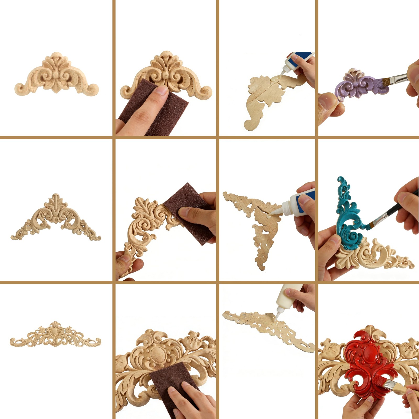 16 Pcs Wood Appliques and Onlays for Furniture Decorative Wooden DIY Wood Car…