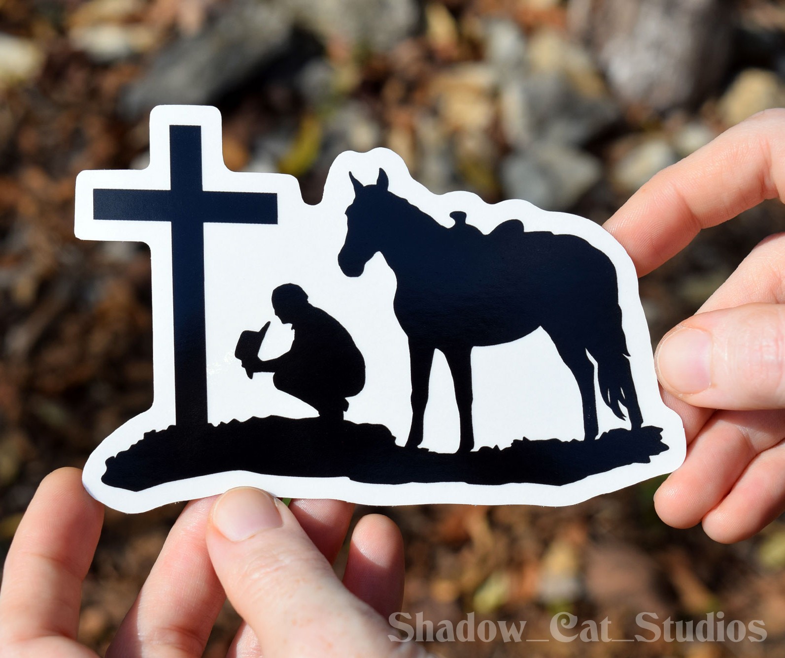Praying Cowboy Die Cut Clear Vinyl Sticker Horse Cross Western Premium Quality