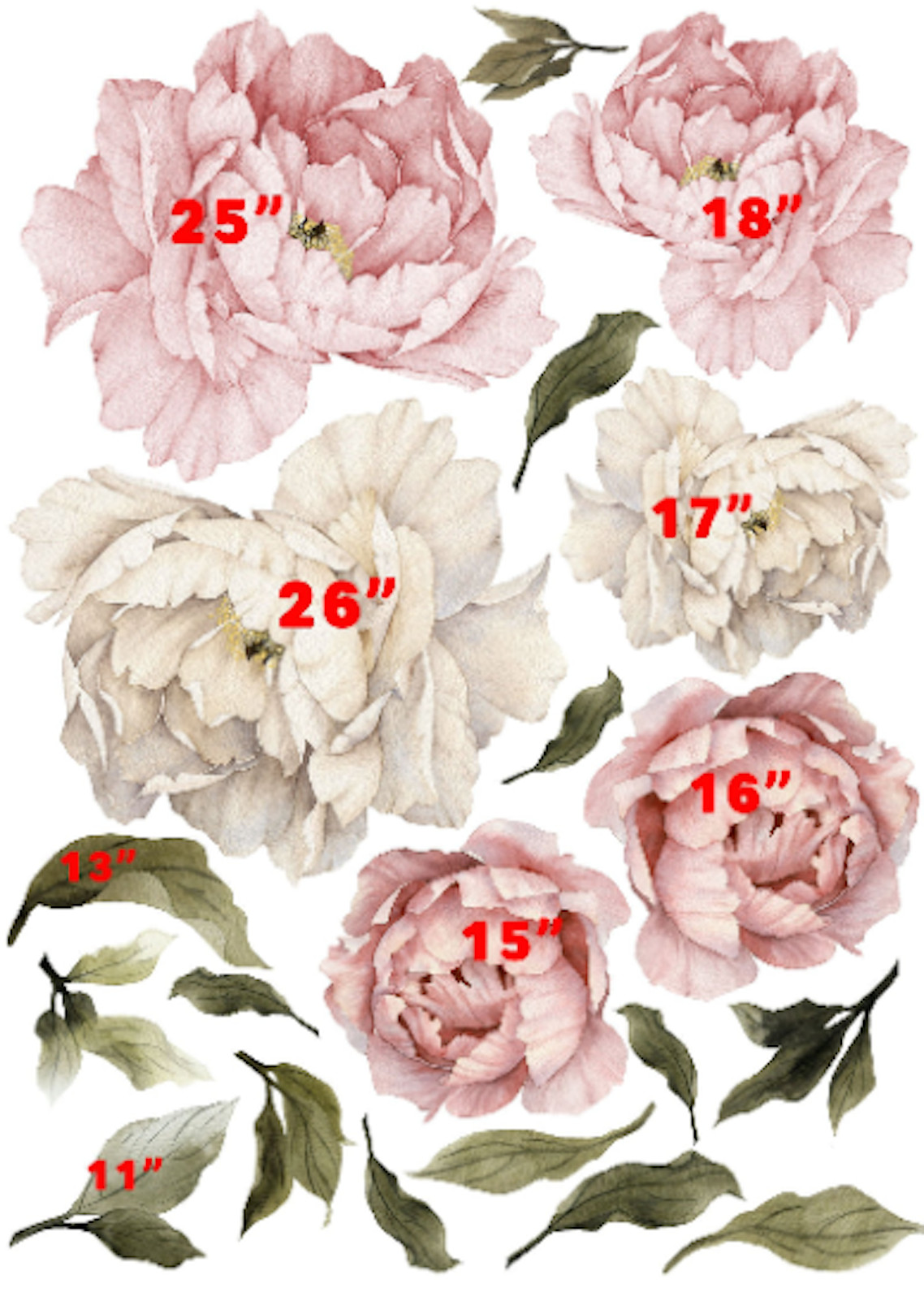 20 Piece Peony Flowers Wall Decal Set Baby Room Nursery Living Room Wall Sticker