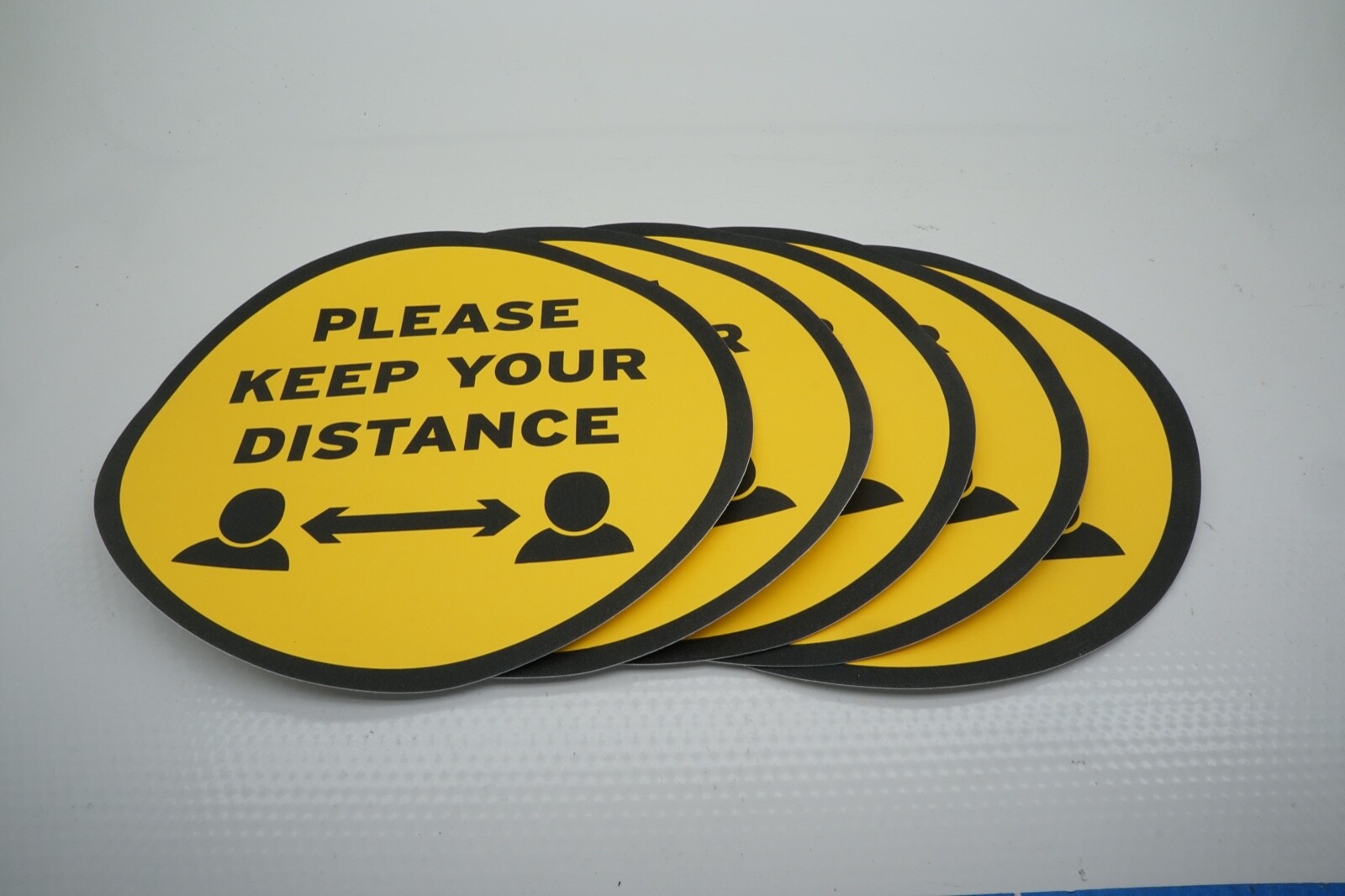5pc Yellow Please Keep Your Distance Social Distancing Nonslip Floor Sticker 12"