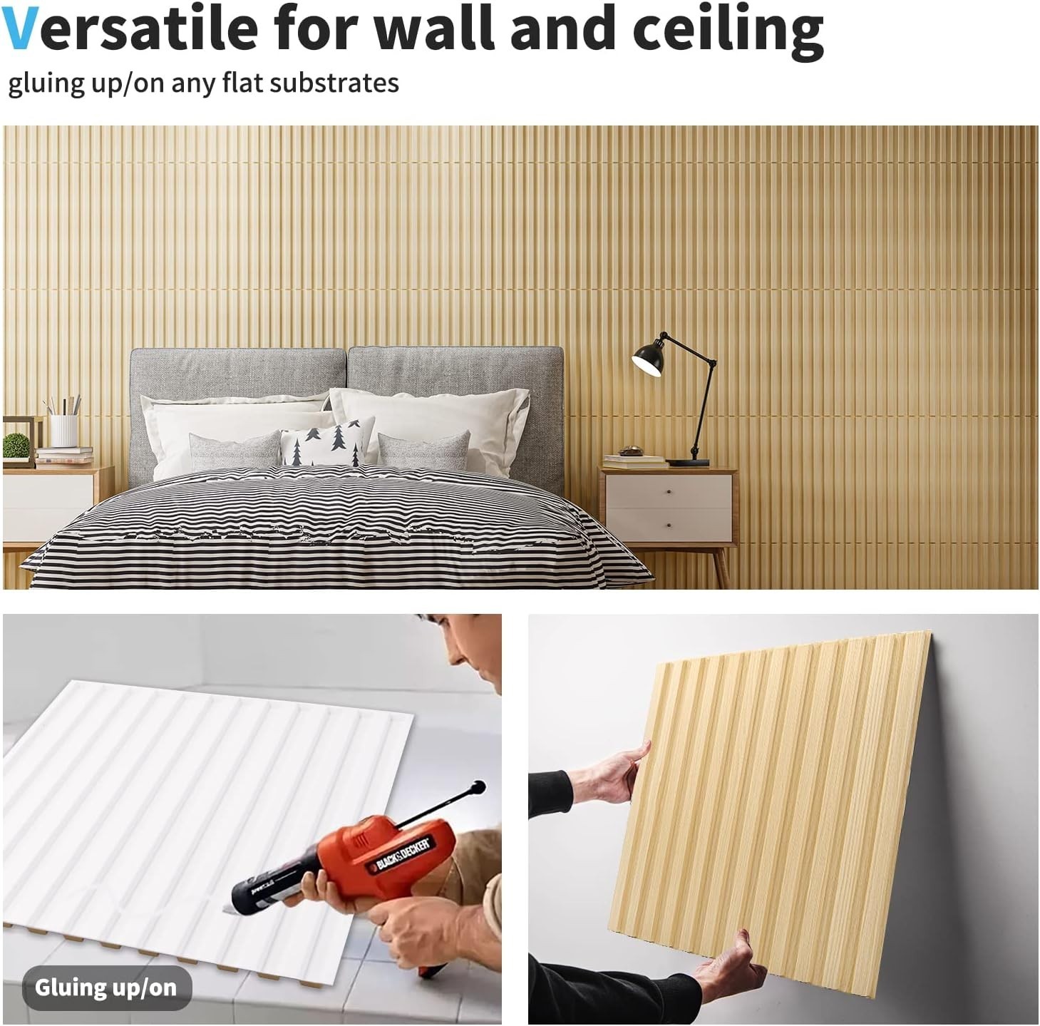 PVC Wall Panels – 3D Fluted Design | 12 Pack Oak | Easy Install