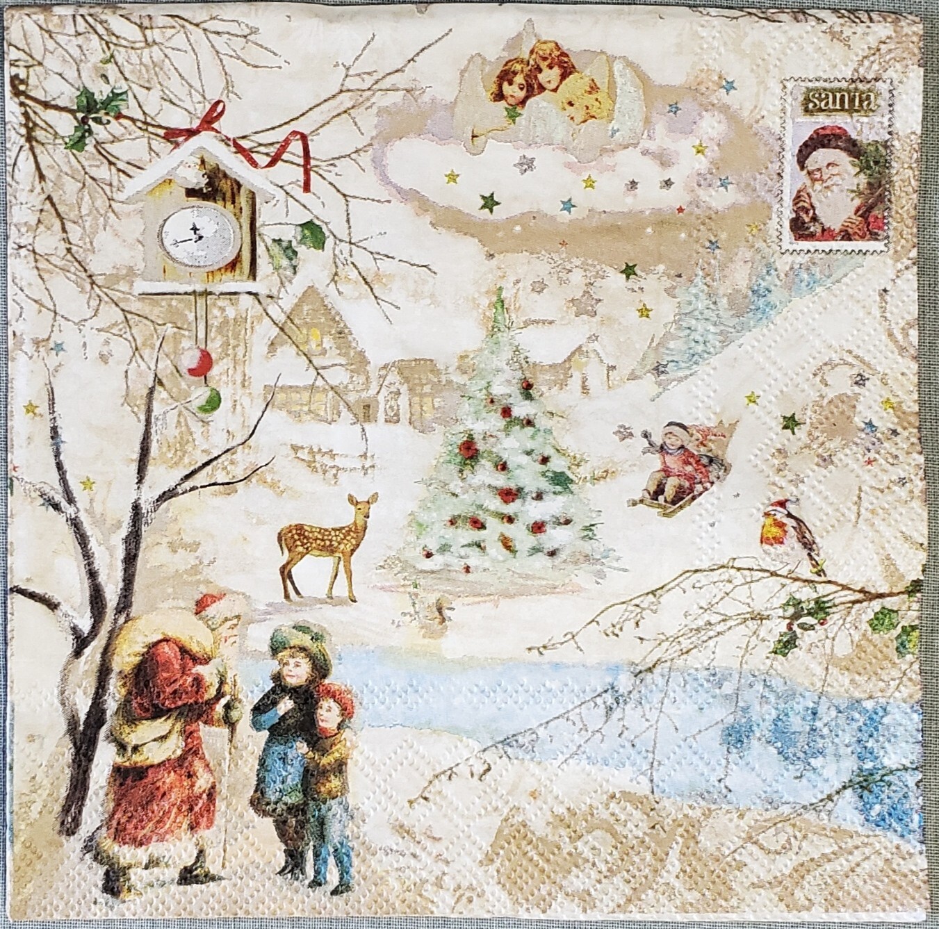 Two 2 Classic Christmas Scene Paper Lunch Napkins Art Crafts Decoupage