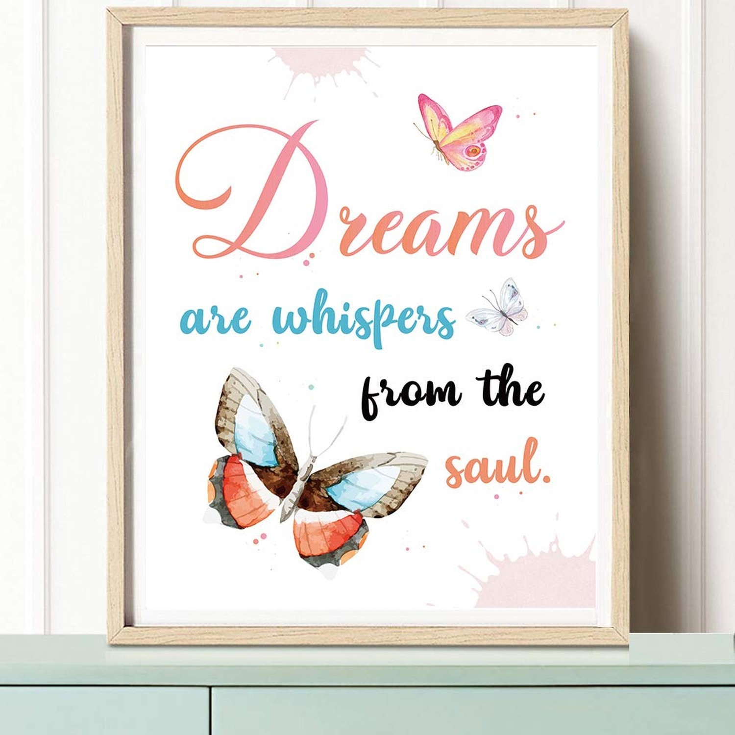 Watercolor Butterfly Inspirational Quote Wall Art Print, Faith Love Dreams Be…