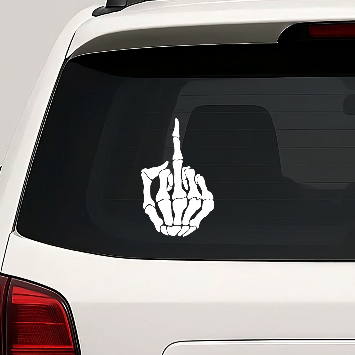 Middle Finger Skeleton Vinyl Die Cut Decal Sticker – Bone Hand Flip Off Biker