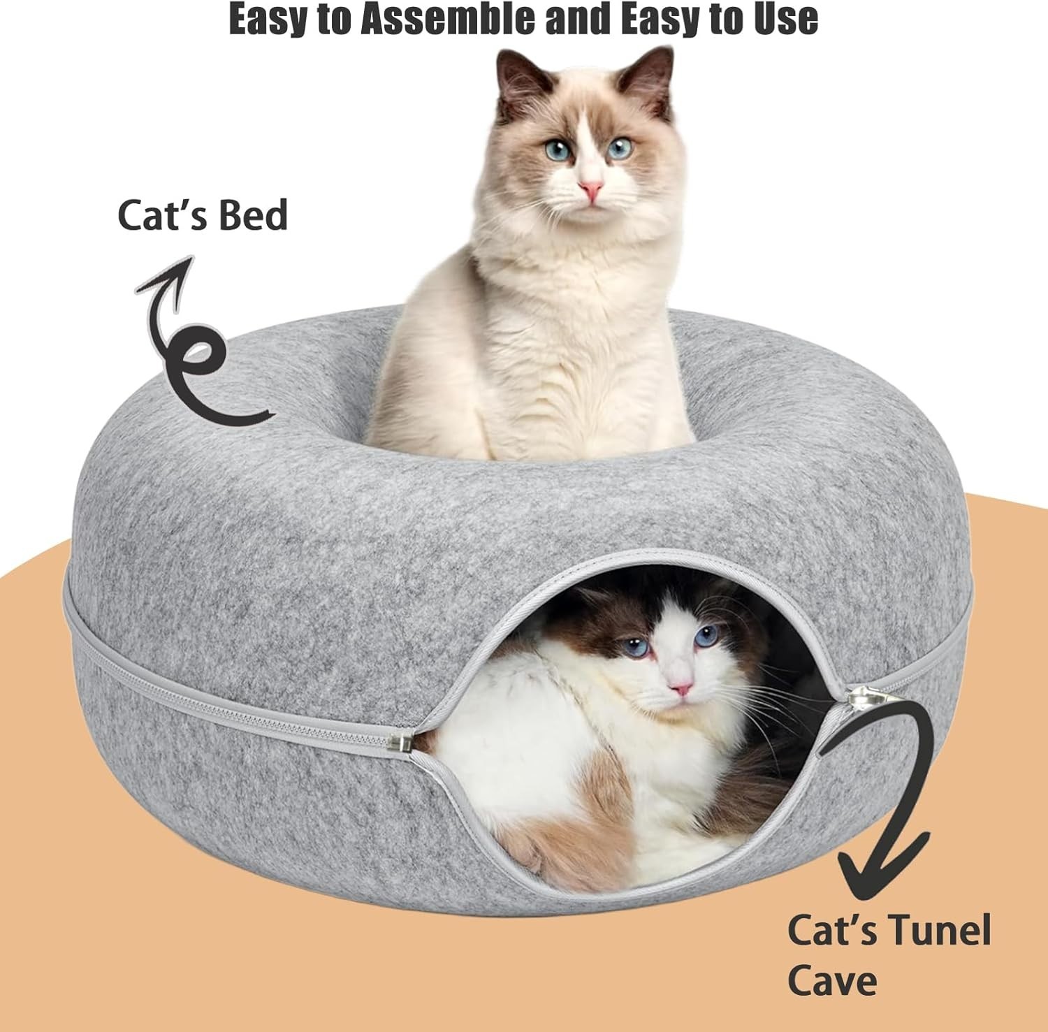 Bed for Cats 24inch Washable Interior for Indoor Cats Light Gray