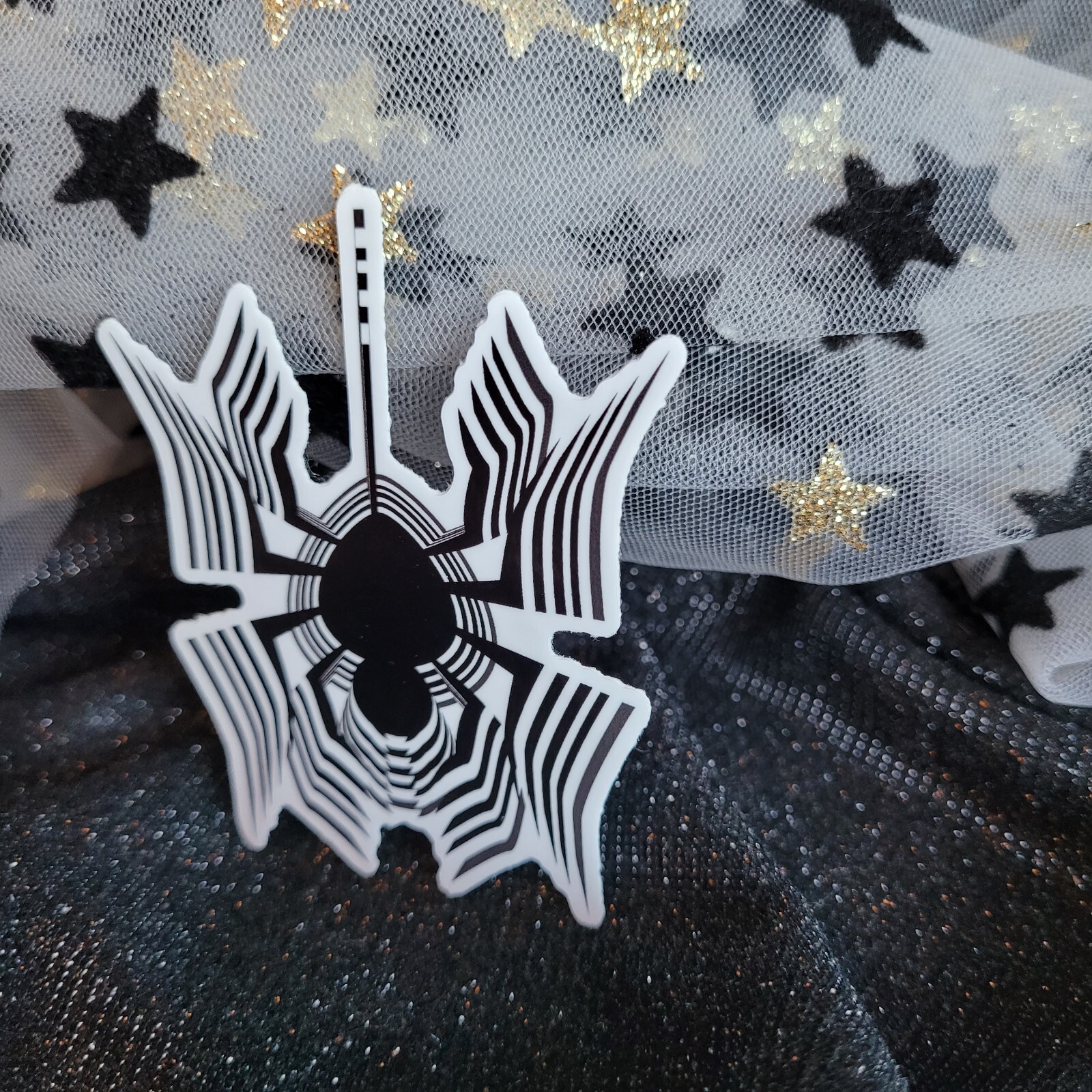 STKR070 Cute SPIDER Black & White Sticker Psychedelic Halloween Web Webs Spooky