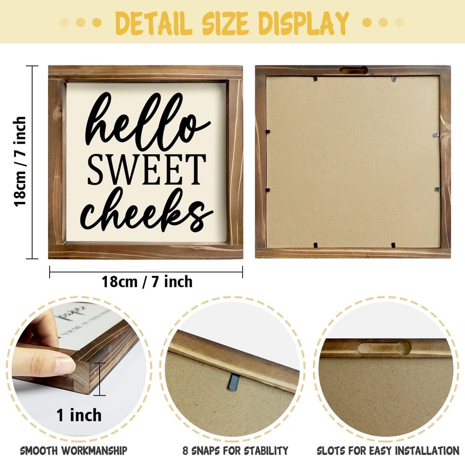 Kas Home Rustic Farmhouse Bathroom Decor – Cute 'Hello Sweet Cheeks' Wooden S…
