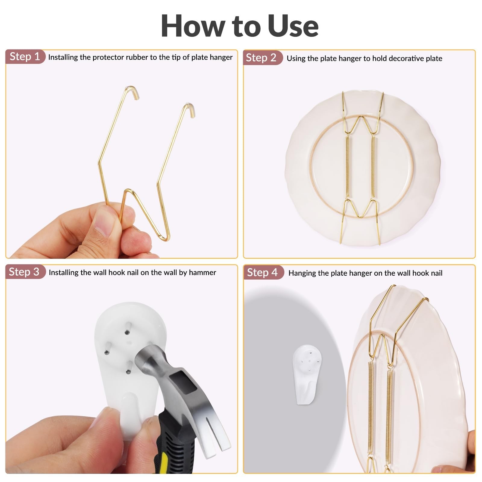 10-Pack Invisible Wall Plate Hangers, 8 Inch Brass Plate Holders with 12-Pack…