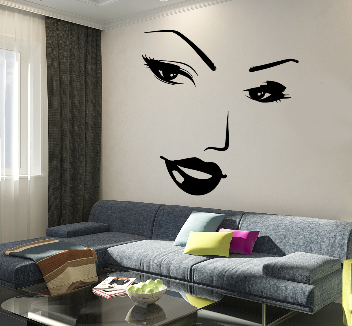 Wall Vinyl Decal Beauty Face Hot Sexy Lips Eyes Woman Girl Salon Decor z3755